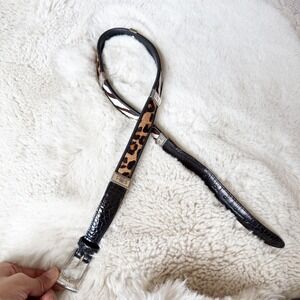 Vintage Brighton Leather Belt Animal Print Leopard Zebra Western Buckle Silver M